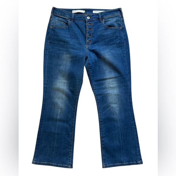 Pilcro and the Letterpress Button Fly high rise flare jeans blue womens 32 NWOT - Picture 1 of 6